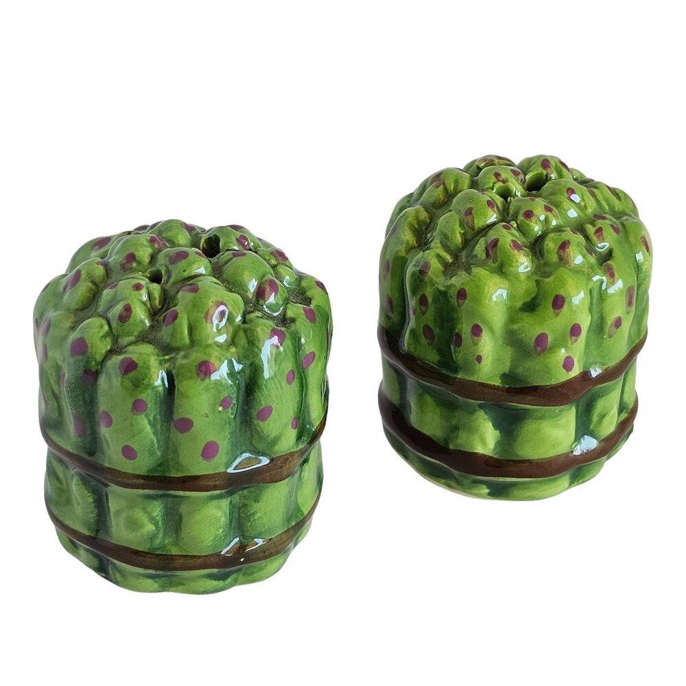 Ceramic Asparagus Salt & Pepper Shaker Set Vegetable Green Purple